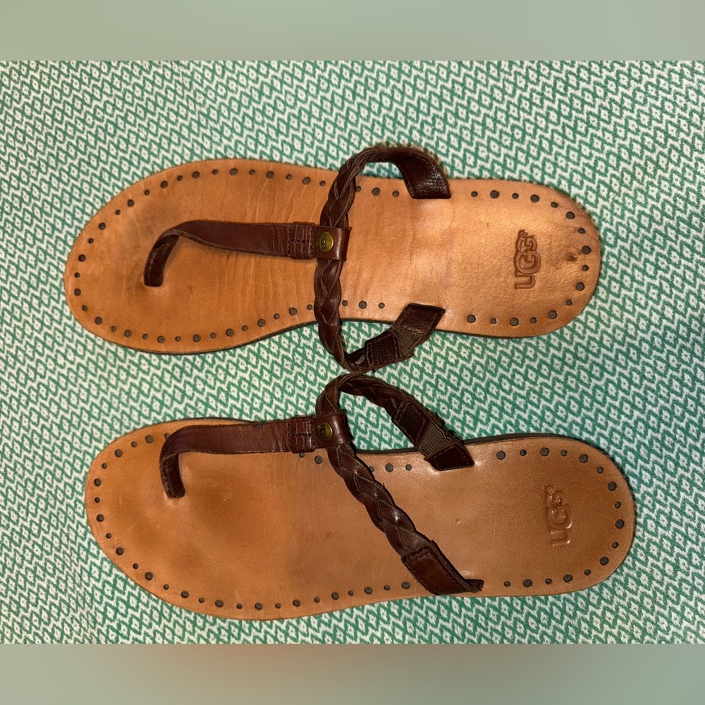UGG Bria Brown Leather Women's Thong Sandals